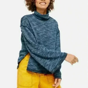Free People Womens Blue Sunny Days Pullover Turtleneck Sweater Size XS